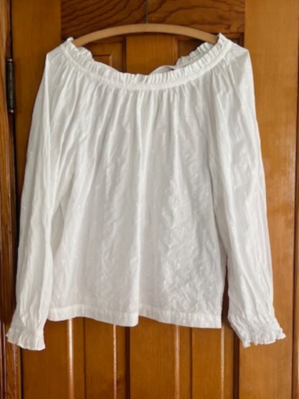 J Crew Ruffle Embroidered White Tie-Back Ruffle Long Sleeve Top Woman's Medium